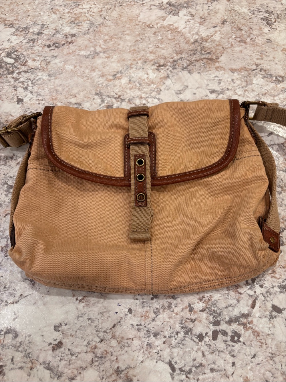 Tan Canvas Fossil Crossbody Bag